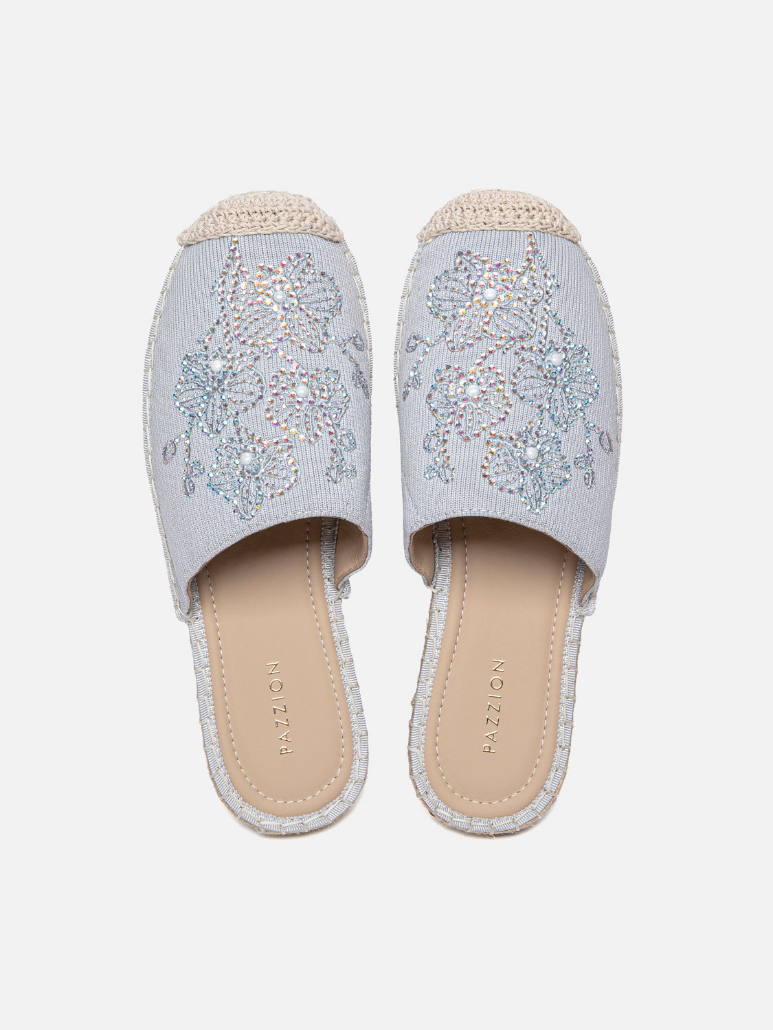 PAZZION, Thailyvn Crystal Embellished Flyknit Mules, Grey