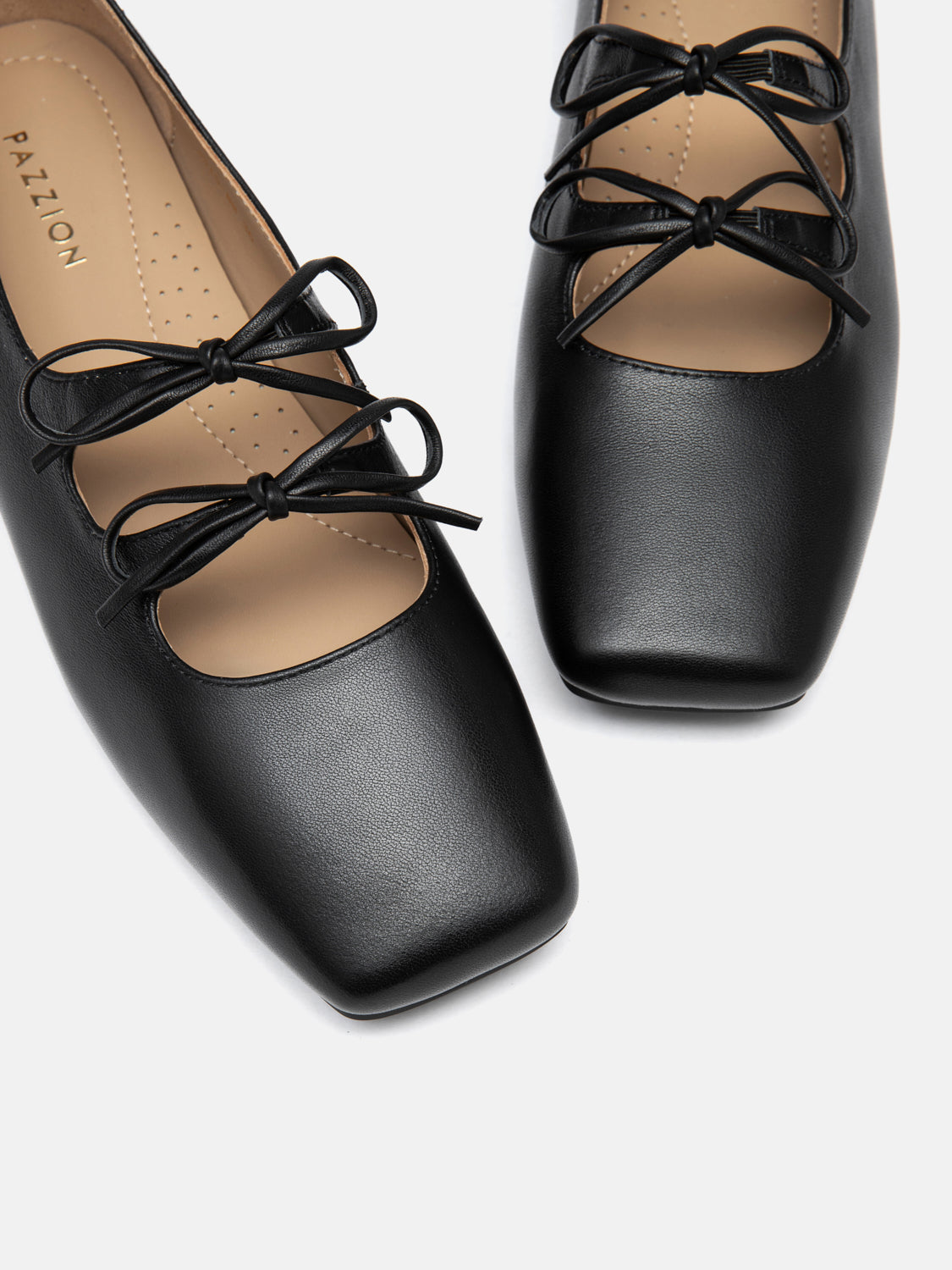 PAZZION, Tilda Bows Square Toe Flats, Black
