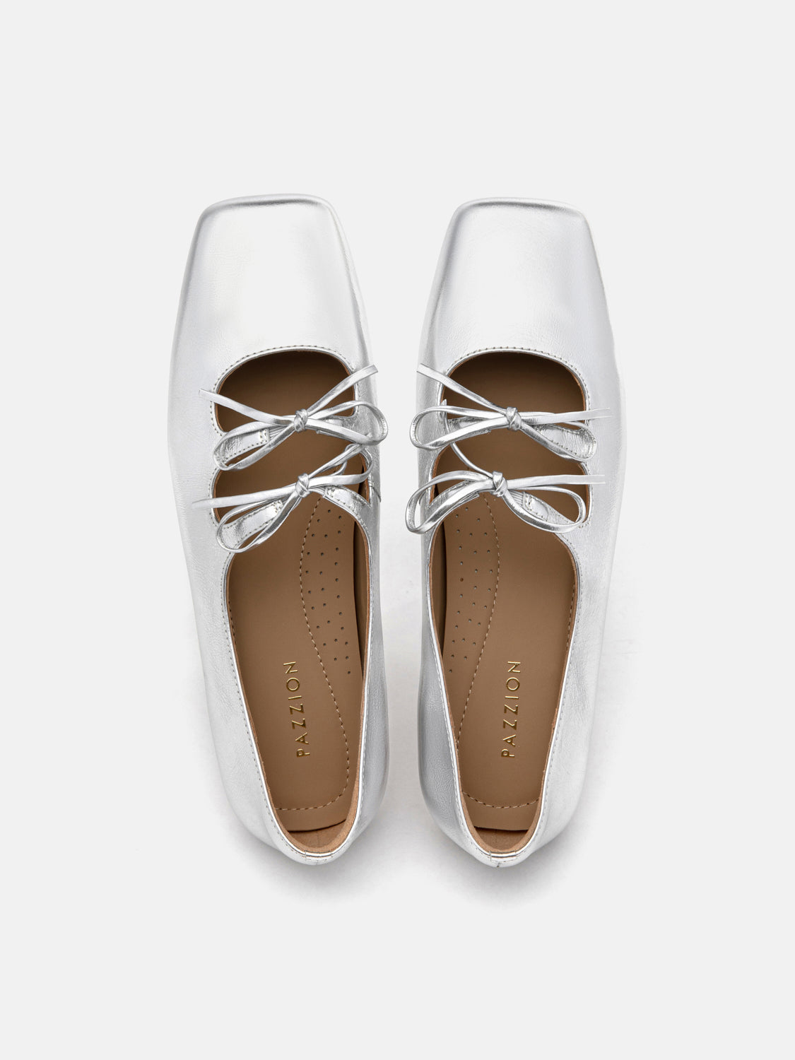 PAZZION, Tilda Bows Square Toe Flats, Silver