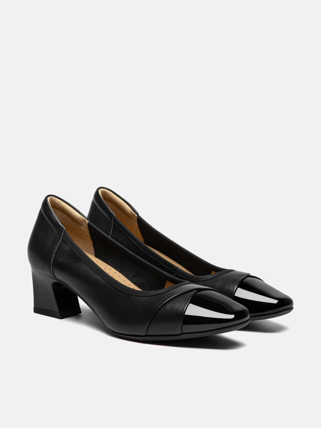 PAZZION, Ulissea Two-Tone Patent Leather Heels, Black