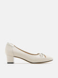 PAZZION, Una Ribbon Low Block Heels, Beige