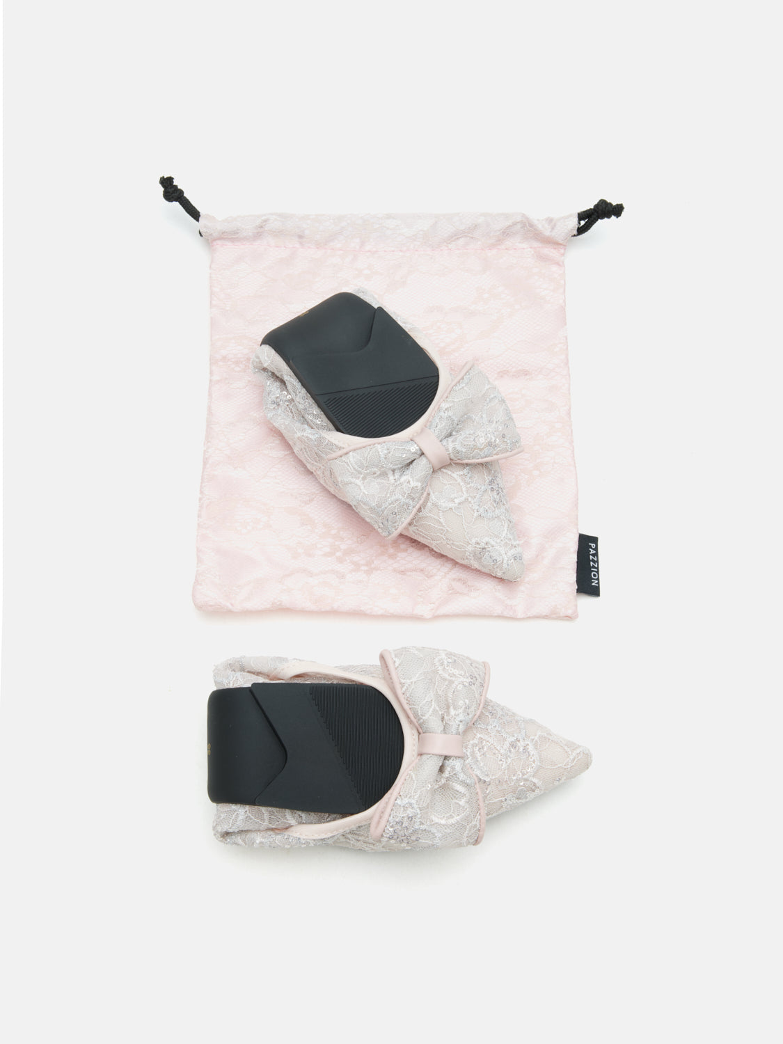 PAZZION, Vera Bow Lace Foldable Flats, Pink
