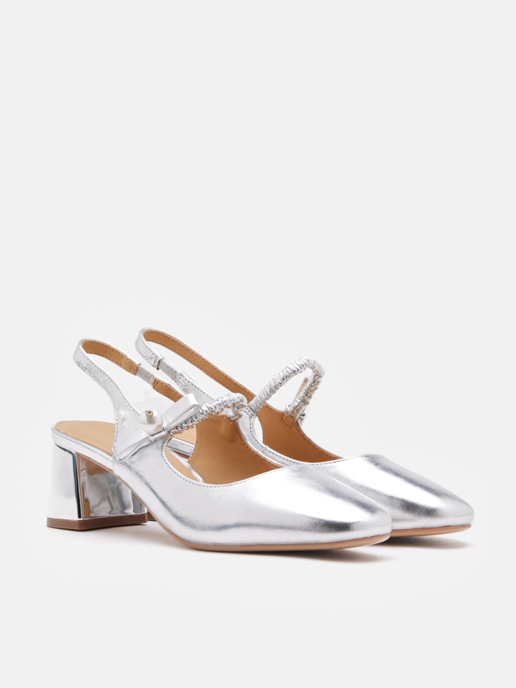 PAZZION, Vika Pearl Mary Jane Pumps, Silver