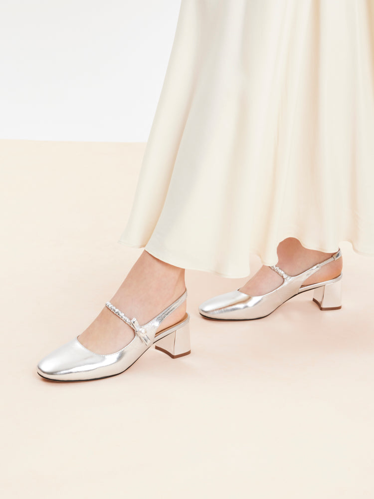 PAZZION, Vika Pearl Mary Jane Pumps, Silver