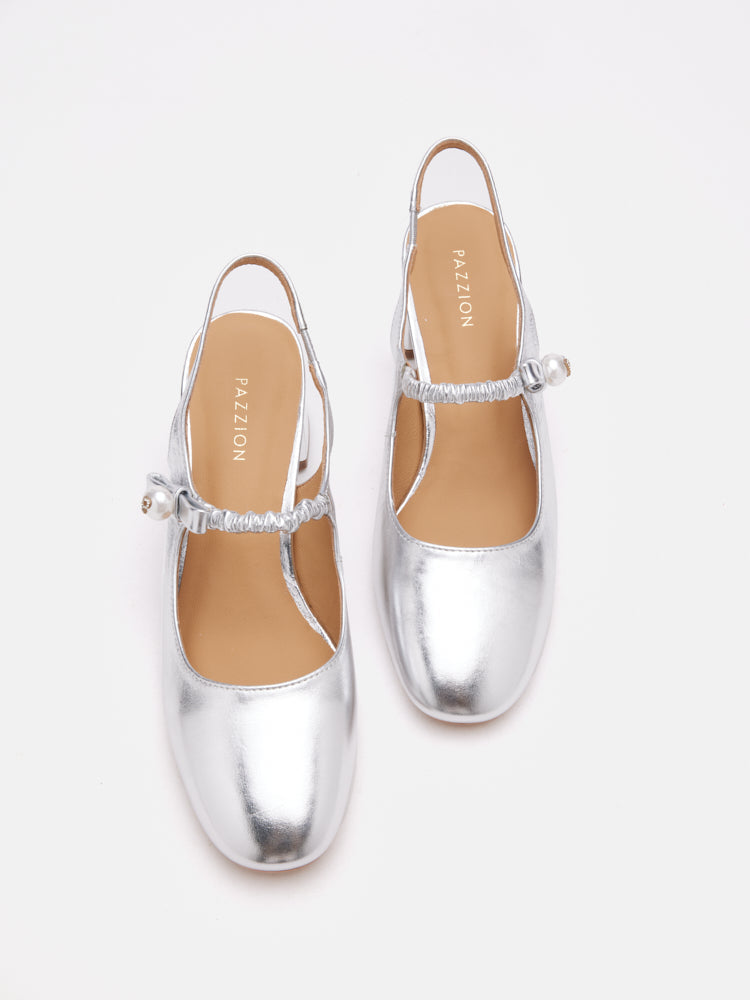 PAZZION, Vika Pearl Mary Jane Pumps, Silver