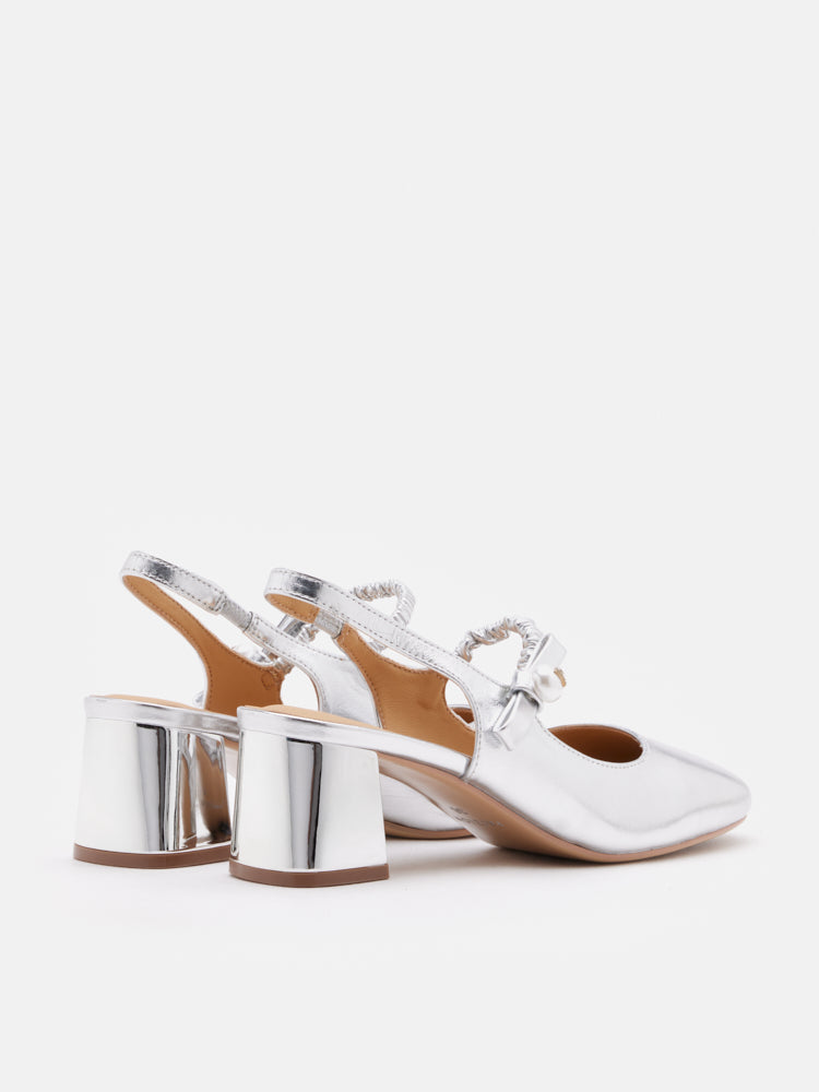 PAZZION, Vika Pearl Mary Jane Pumps, Silver