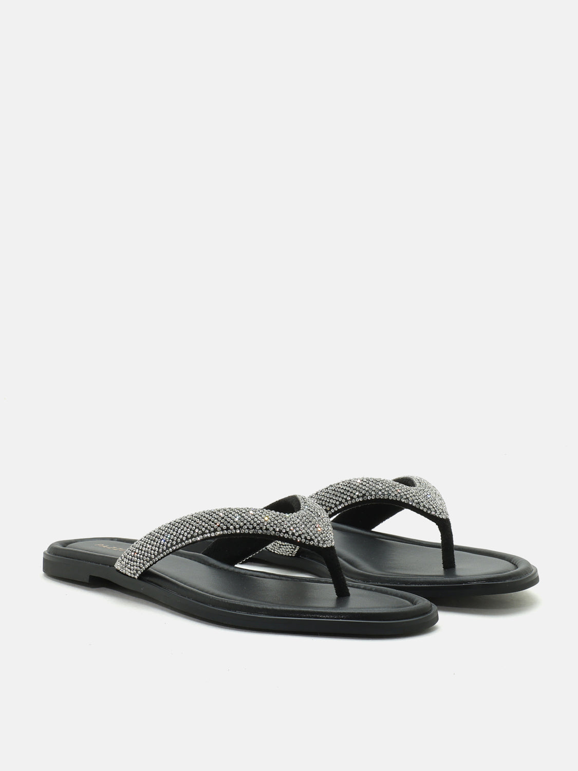 PAZZION, Violette Crystal Embellished Thong Sandals - Black, Black