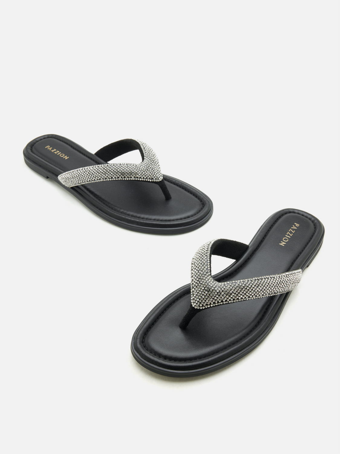 PAZZION, Violette Crystal Embellished Thong Sandals - Black, Black