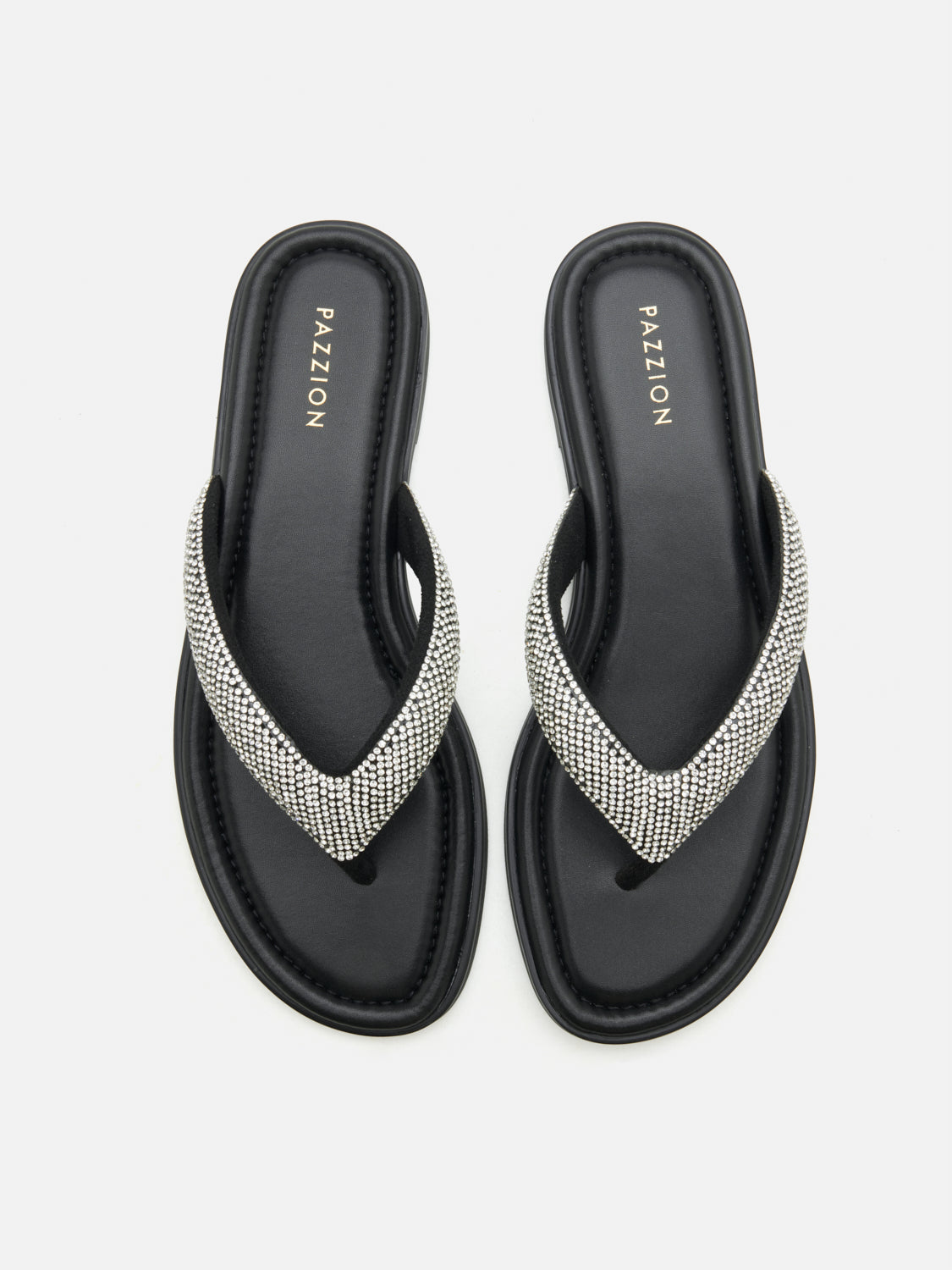PAZZION, Violette Crystal Embellished Thong Sandals - Black, Black