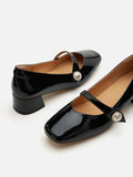 PAZZION, Viorina Crystal Pearl Leather Mary Jane Heels, Black