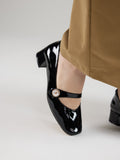 PAZZION, Viorina Crystal Pearl Leather Mary Jane Heels, Black