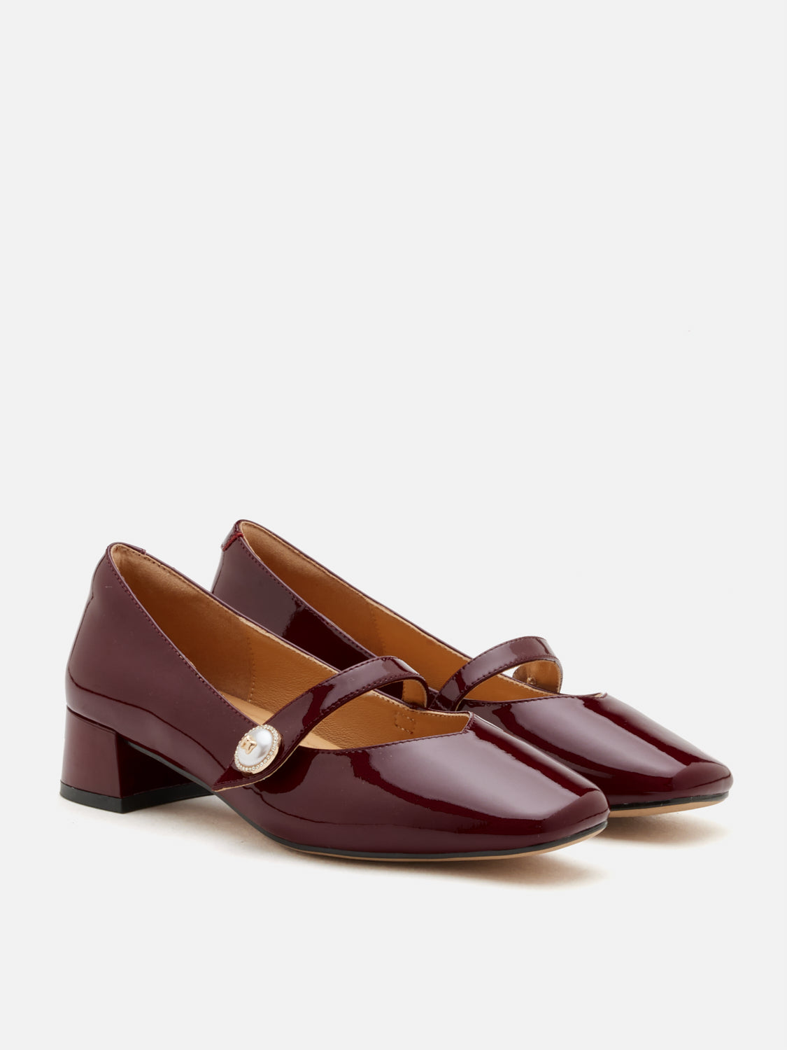 PAZZION, Viorina Crystal Pearl Leather Mary Jane Heels, Wine