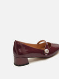 PAZZION, Viorina Crystal Pearl Leather Mary Jane Heels, Wine