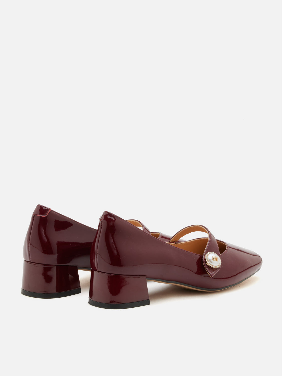 PAZZION, Viorina Crystal Pearl Leather Mary Jane Heels, Wine