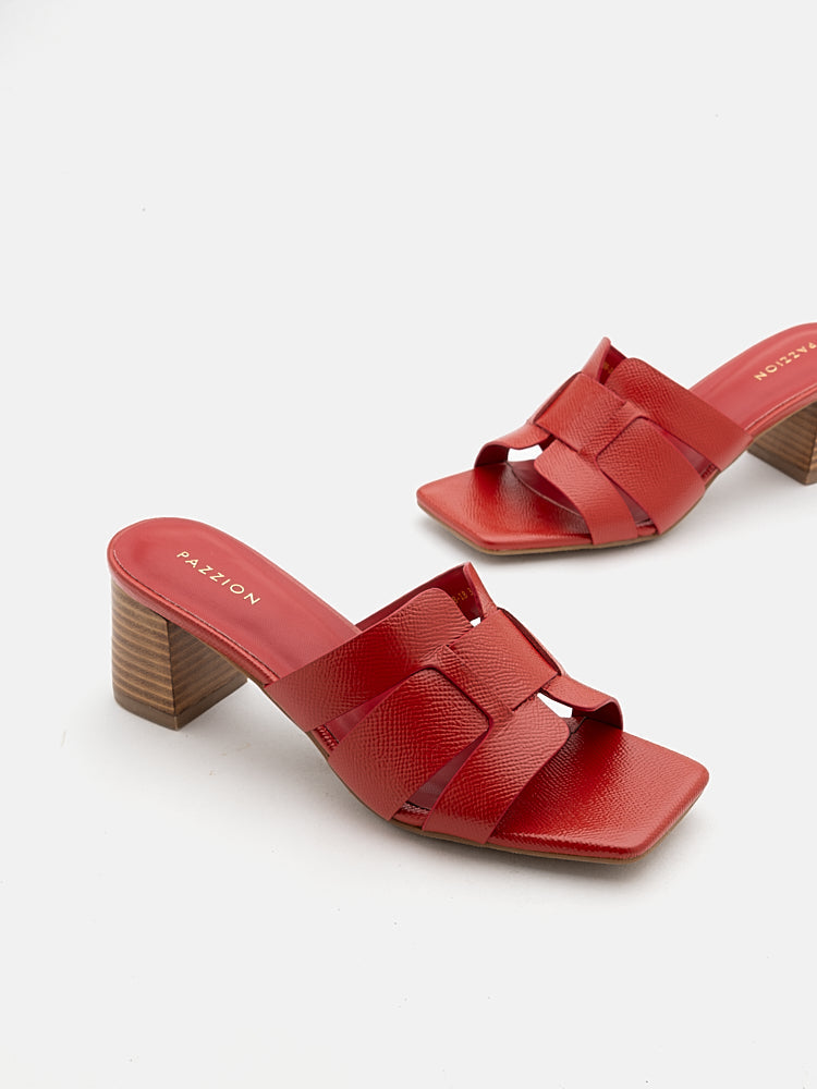 Red leather block hot sale heel sandals