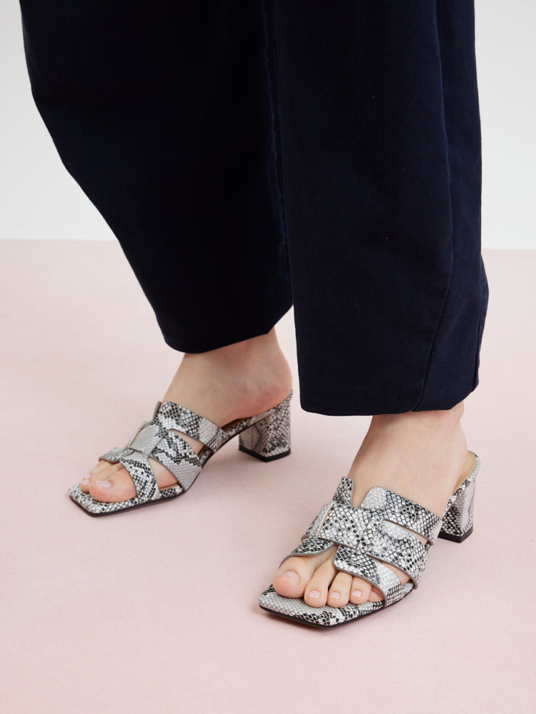 Virginia Python Print Embossed Leather Sandal Heels PAZZION