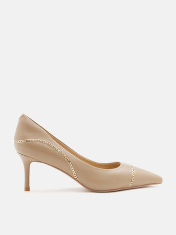 Viv Chain-Trimmed Pointed Leather Heels