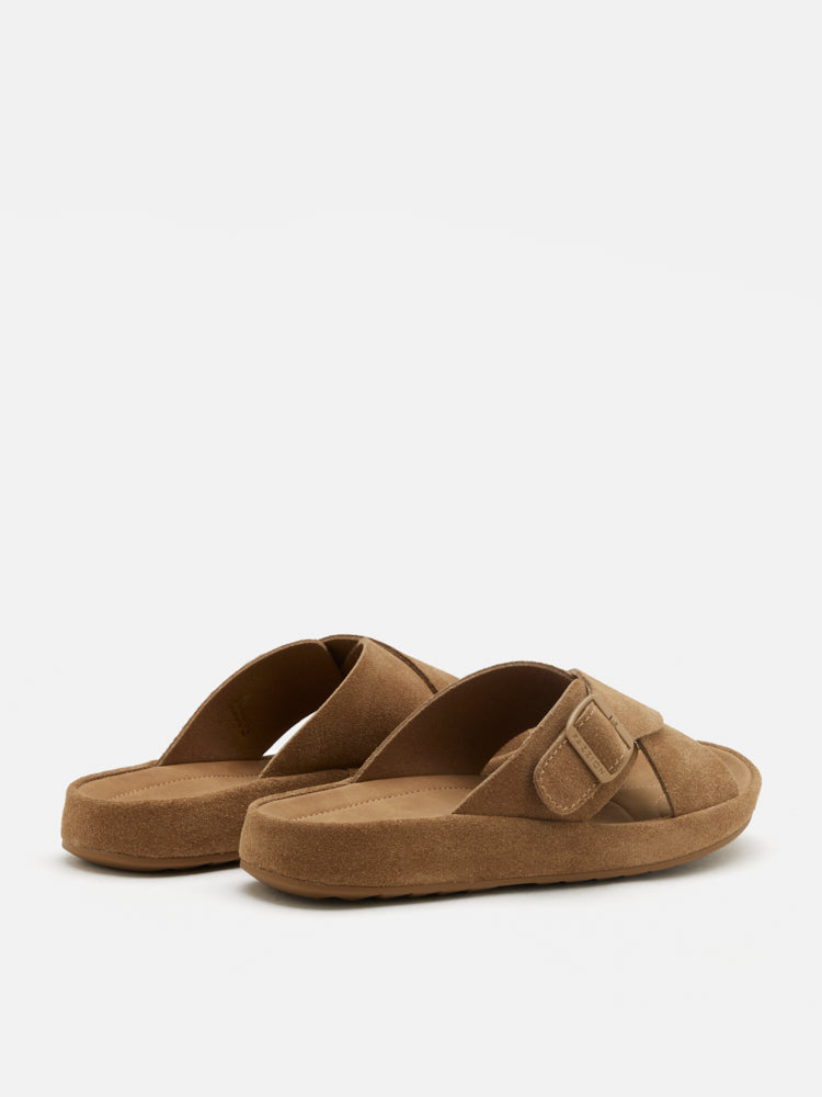 PAZZION, Vivi Criss Cross Suede Slides, Brown