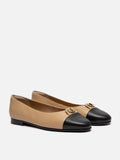 PAZZION, Vowen Cap Toe Leather Flats, Almond