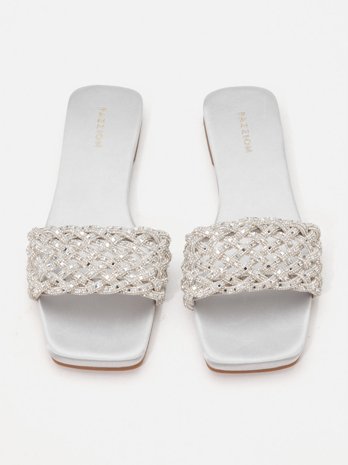 PAZZION, Wilda Crystal Embellished Slides, Silver
