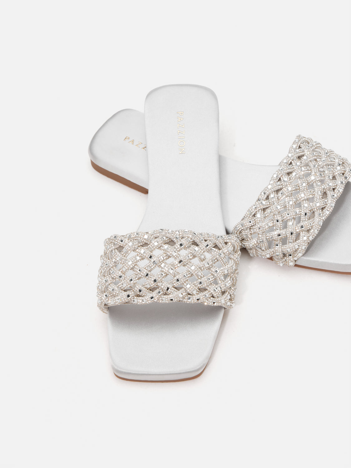PAZZION, Wilda Crystal Embellished Slides, Silver