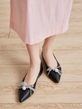 PAZZION, Winnie Beaded Pearl Bow Flats, Black
