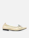 PAZZION, Winnie Beaded Pearl Bow Flats, Yellow