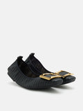 PAZZION, Wren Buckle Woven Foldable Flats, Black