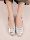 PAZZION, Wren Buckle Woven Foldable Flats, Silver