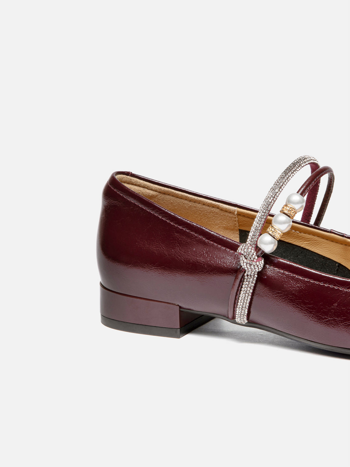 PAZZION, Wynessa Crystal & Pearl Strap Leather Mary Jane Heels, Wine