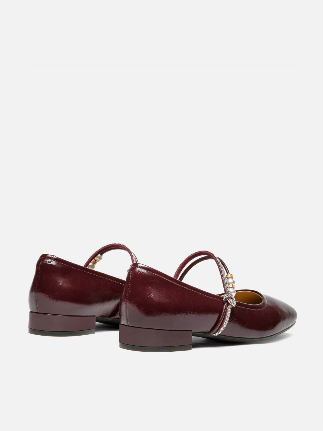 PAZZION, Wynessa Crystal & Pearl Strap Leather Mary Jane Heels, Wine