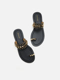 PAZZION, Wynna Studded Toe-Ring Slides, Black