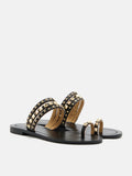 PAZZION, Wynna Studded Toe-Ring Slides, Black