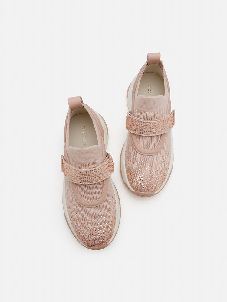 PAZZION, Wynter Crystal Embellished Flyknit Sneakers, Pink