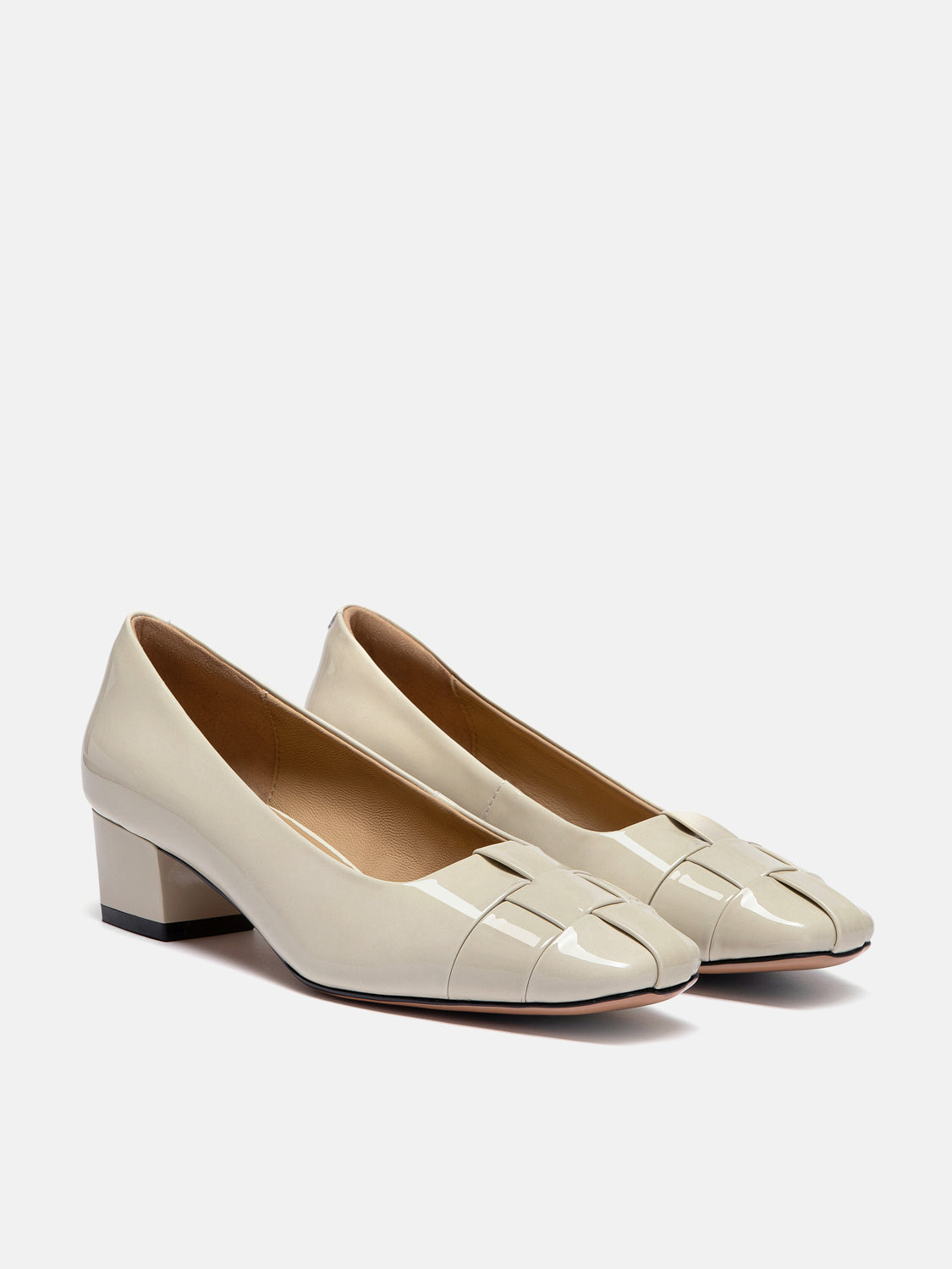 PAZZION, Xavielle Woven Patent Leather Heels, Beige