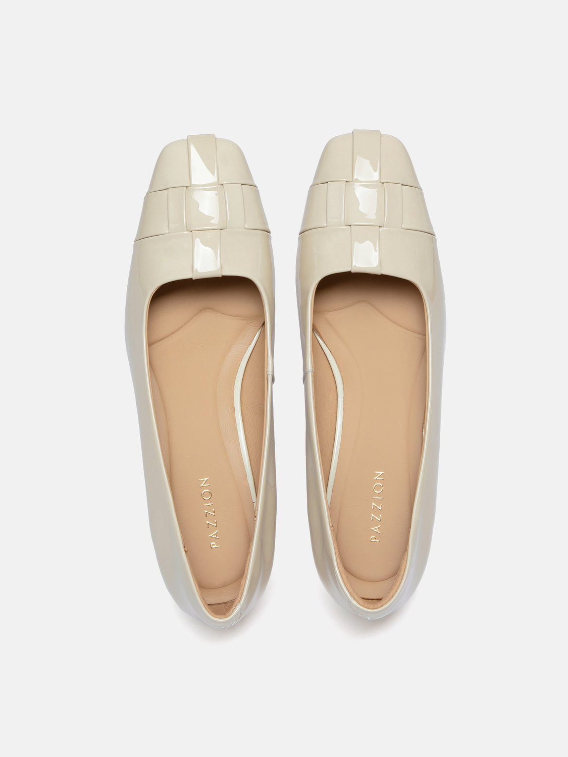 PAZZION, Xavielle Woven Patent Leather Heels, Beige