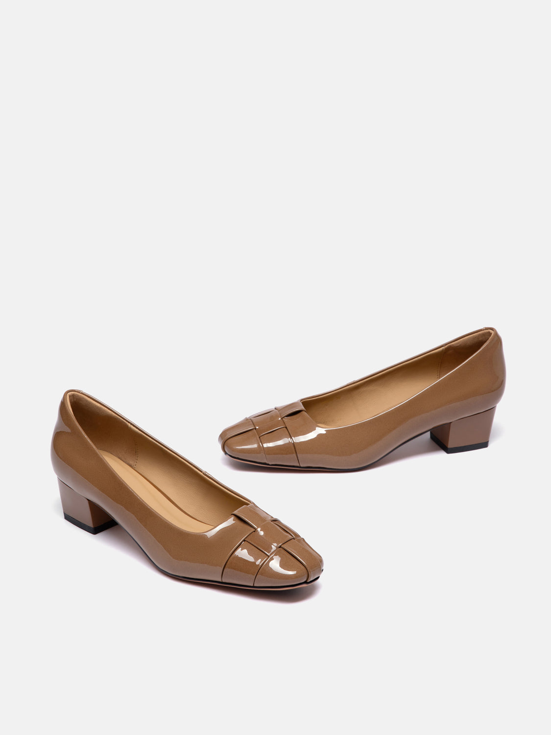 PAZZION, Xavielle Woven Patent Leather Heels, Khaki