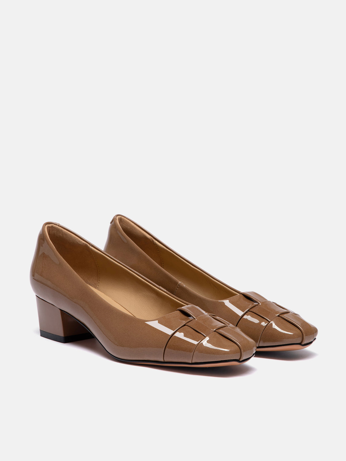 PAZZION, Xavielle Woven Patent Leather Heels, Khaki