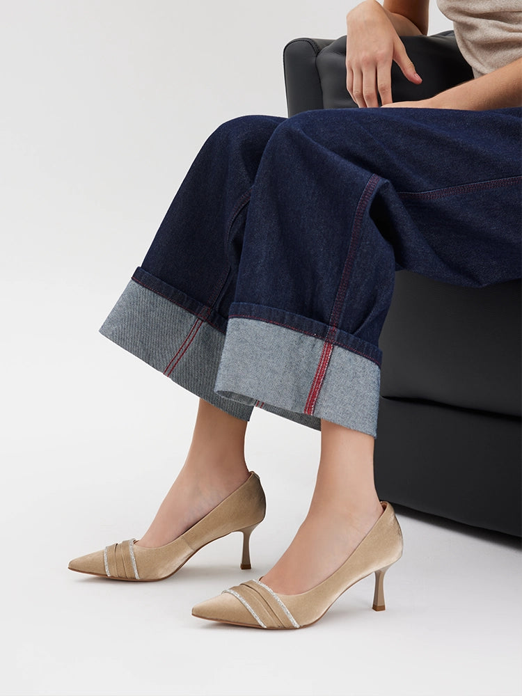 PAZZION, Yalindra Crystal Embellished Leather Heels, Champagne