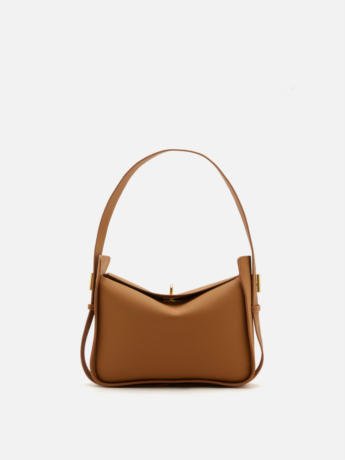 PAZZION, Yelivienne Twist Lock Leather Shoulder Bag, Camel