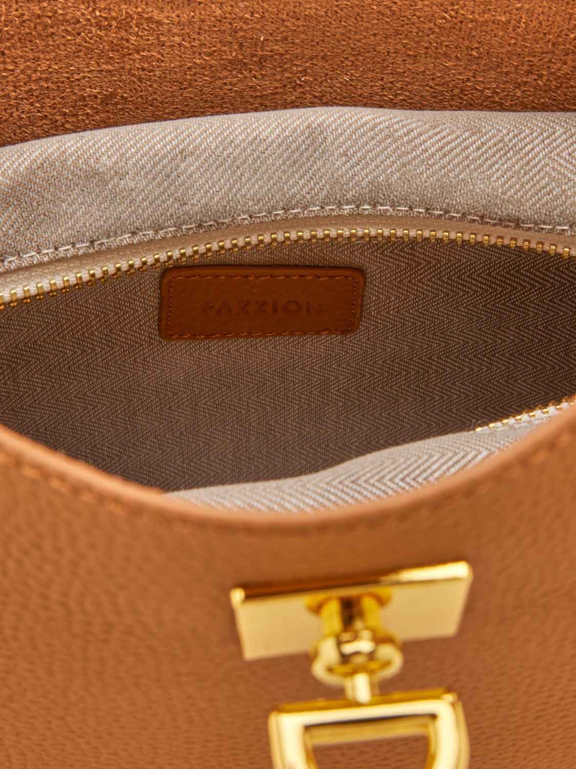 PAZZION, Yelivienne Twist Lock Leather Shoulder Bag, Camel