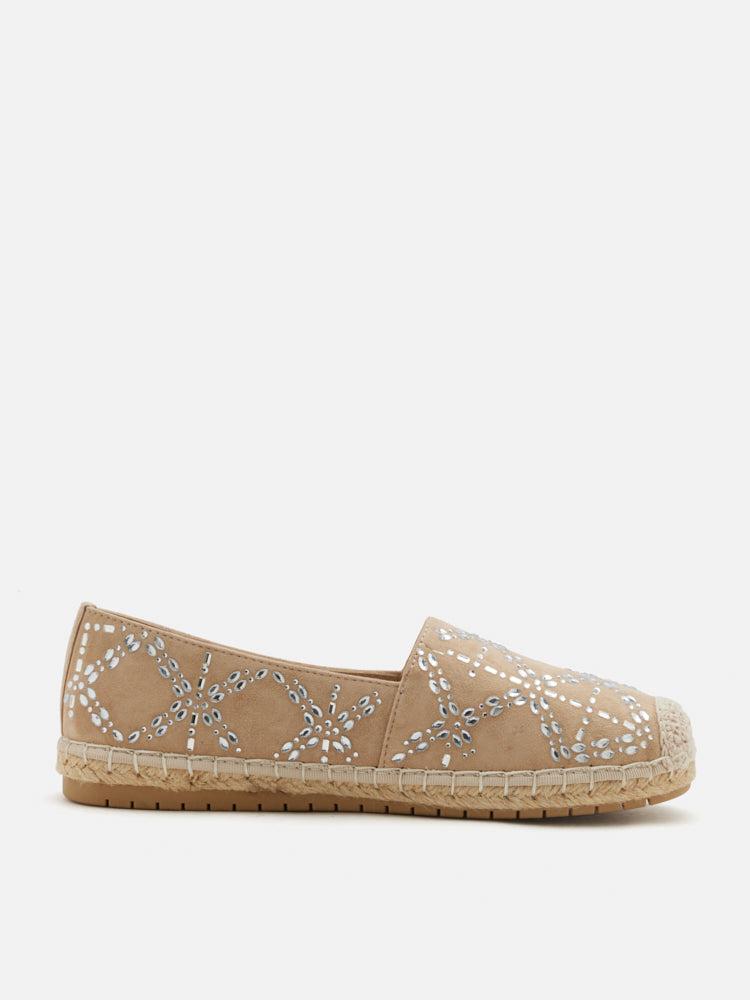 PAZZION, Yves Embellished Suede Espadrilles, Almond