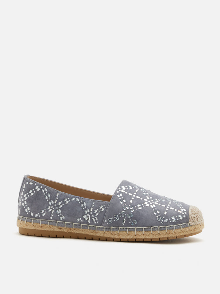 PAZZION, Yves Embellished Suede Espadrilles, Grey