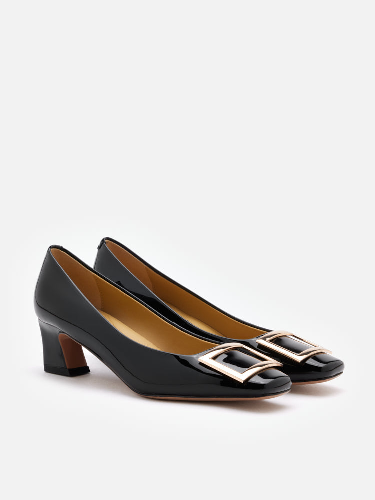 PAZZION, Yvette Buckle Square-Toe Pump Heels, Black