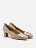 PAZZION, Yvette Buckle Square-Toe Pump Heels, Grey