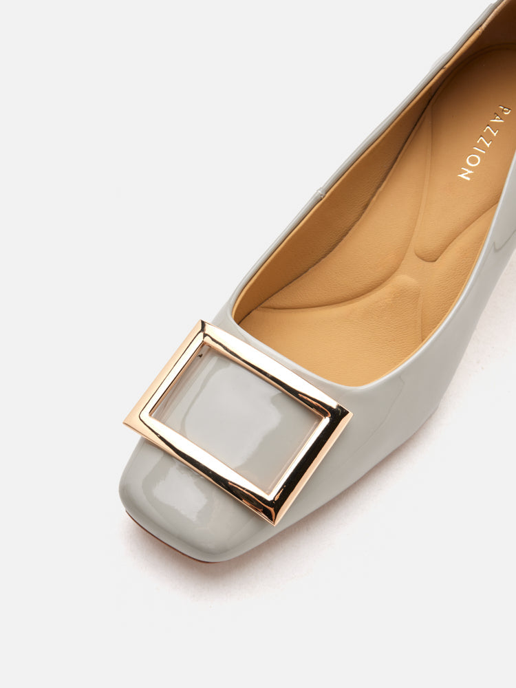 PAZZION, Yvette Buckle Square-Toe Pump Heels, Grey