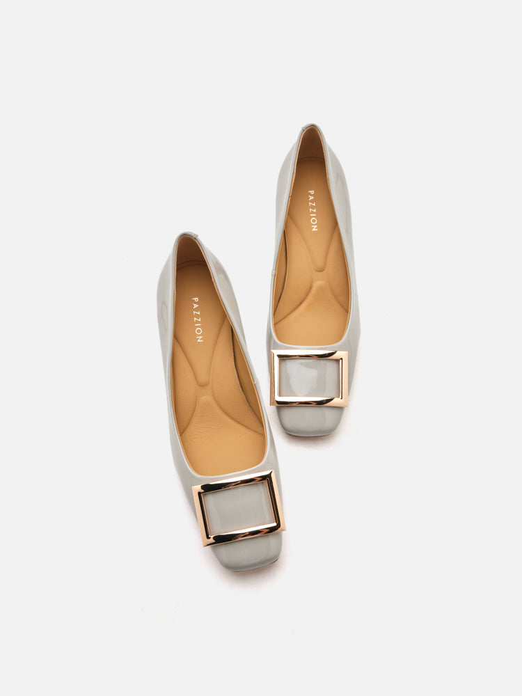 PAZZION, Yvette Buckle Square-Toe Pump Heels, Grey