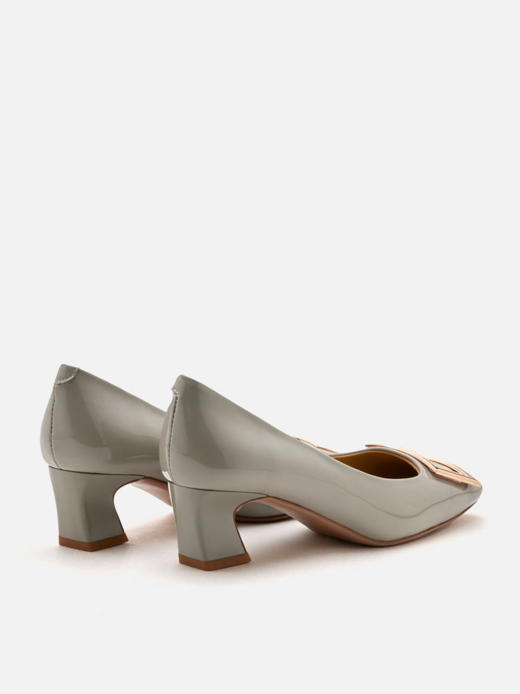 PAZZION, Yvette Buckle Square-Toe Pump Heels, Grey