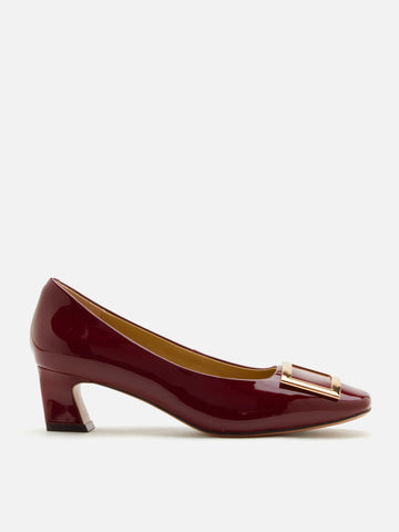 Yvette Buckle Square-Toe Pump Heels