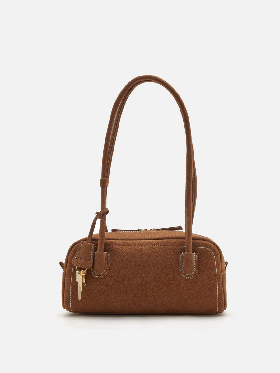 PAZZION, Zaralyn Structured Leather Shoulder Bag, Brown